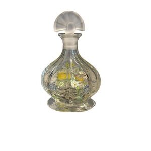 VTG Glass Perfume Bottle French Hand Painted Floral with Stopper 5.5"